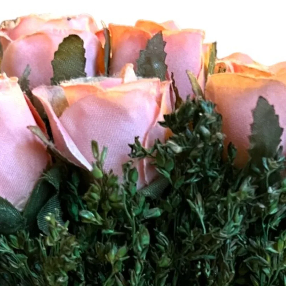 Silk Pink Tea Rose Plant Resin Planter Gold Wire Ribbon 7